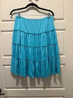 BCBGMAXAZRIA Women's Turquoise Tiered Jersey Maxi Skirt